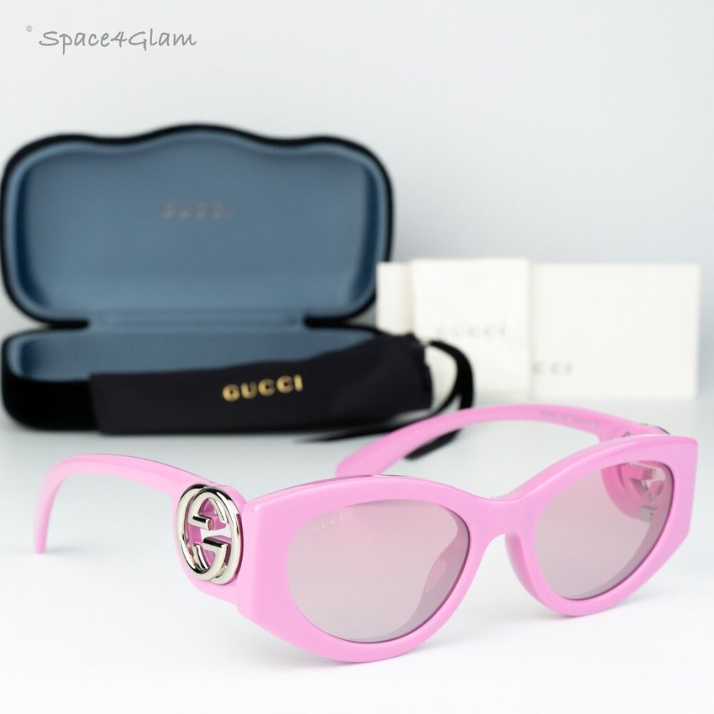 BRAND NEW Gucci GG1691S 003 Pink Mirror Women Oval Sunglasses GG 1691S - Picture 3 of 7